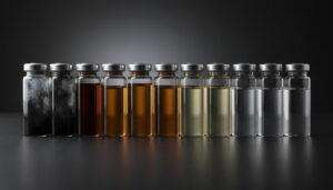 photograph_of_a_gradient_row_of_small_glass_vials_arranged_left_to_rig